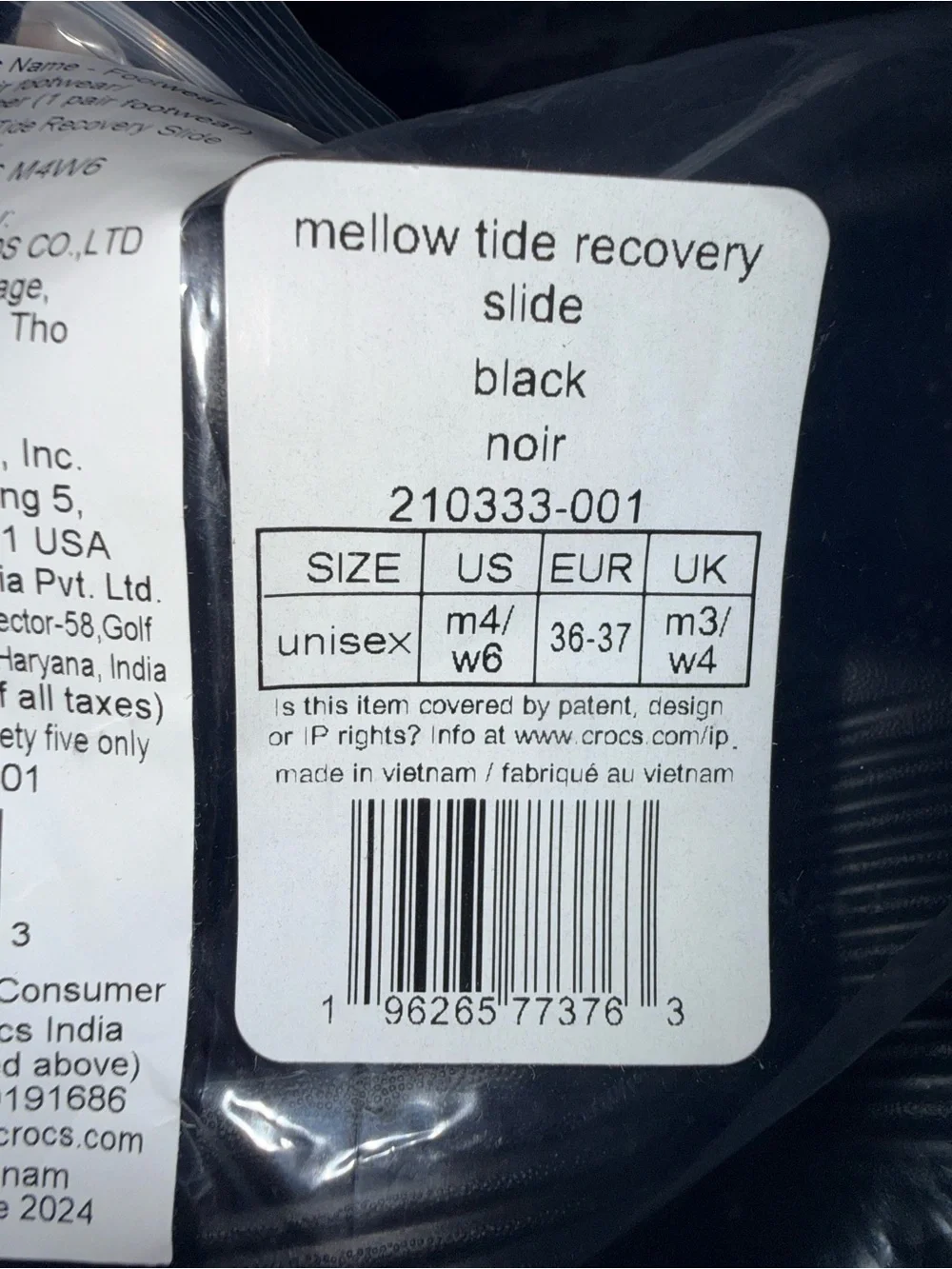 Crocs Mellow Tide Recovery Slides Black Men’s 4 Women’s 6 NWT